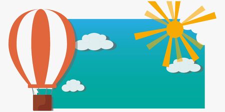 Colorful composition with hot air balloon in the sky with clouds. Vector illustration in flat cartoon designのイラスト素材