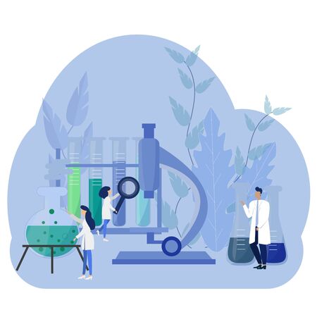 Group of scientists doctors in laboratory making research. Medical, chemical, biological concept in vector designのイラスト素材