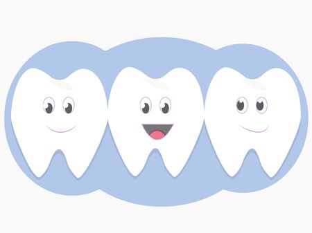 Cute cartoon characters teeths, happy, clean and smiling. Dental care in vector design. Friendly and childish. Isolated on white backgroundのイラスト素材