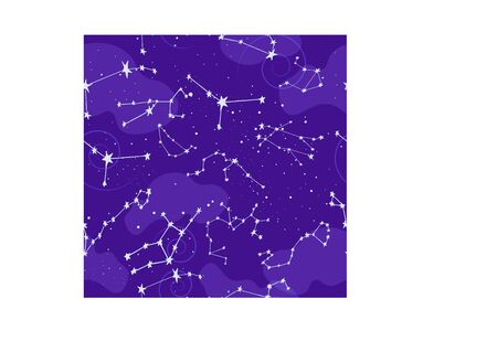 Seamless pattern with zodiac constellations in vector design. Endless night sky with hand drawn...