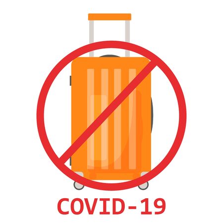 Coronavirus travel and vacation cancellations. Novel corona virus disease COVID-19, 2019-nCoV, MERS-Cov, stack of travel bags. Prohibition Sign - Crossed Suitcases. Flat vector illustrationのイラスト素材