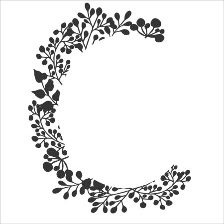 Oval whimsical floral doodle frame in vector design isolated on white background. Stylish elegant graphic decor. Harmonic ornamental composition. Best for invitations, greeting, certificateのイラスト素材