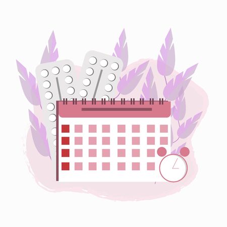 Woman contraception calendar and blisters vectorのイラスト素材