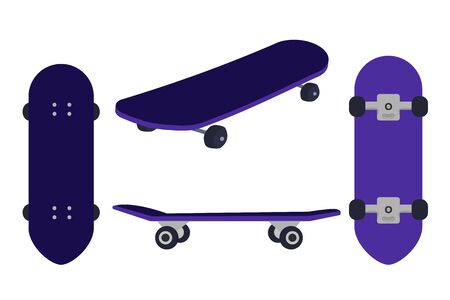 Set of skateboards in different views isolated on white background stock vector illustration. Extreme sport, lifestyle concept. のイラスト素材