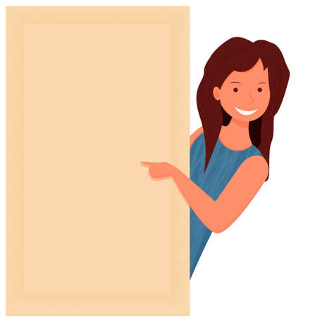 Beautiful young woman smiling gesturing with fingers and pointing with copy space stock vector illustration.のイラスト素材