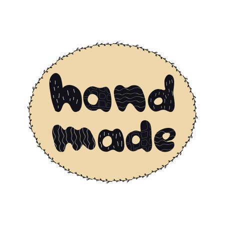 Hand drawn lettering hand made,  emblem for shop, tags isolated on white background editable stock vector illustration. Doodle element, stamp. Vector illustrationのイラスト素材