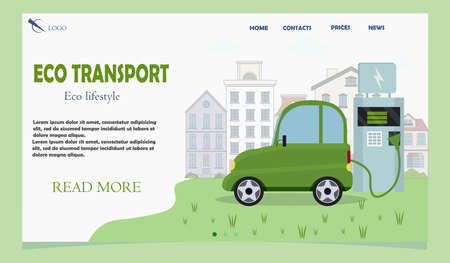 Electric Car Concept Eco transport stock Vector Illustration for Landing Page Template, Website Banner, Advertisement and Marketing Material, Online Advertising, Business Presentation etc.のイラスト素材