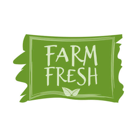 Farm Fresh label, badge, emblem for organic food, products packaging, farmer market in green colour isolated on white background.のイラスト素材