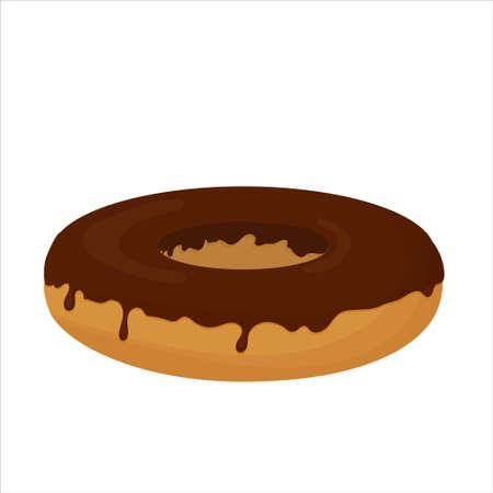 Tasty chocolate donut, glazed fast food isolated on white background. Pastry object, design element. Vector illustrationのイラスト素材