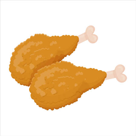 Fried Fast Food Chicken Legs detailed, isolated on white background. Crispy, grilled calorie meal. Colorful composition, clip art, icon. Vector illustrationのイラスト素材