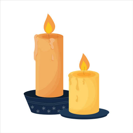 Cozy hygge candles, ib Scandinavian style isolated on white background. Christmas decorations, holy celebration. Stylish, traditional decor. Design element.のイラスト素材