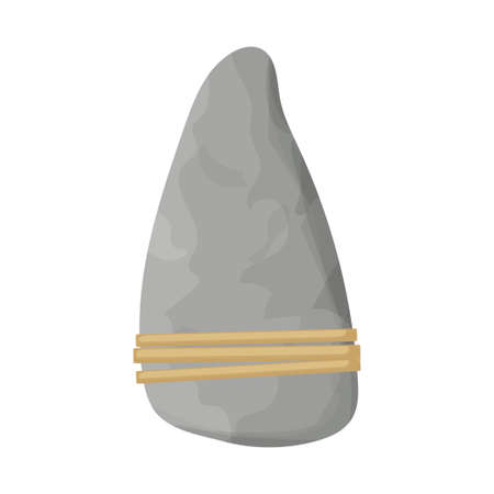 Sharpen rock isolated on white background stone age tool, caveman equipment in cartoon style. Detailed stone with rope, archeology concept. Vector illustrationのイラスト素材