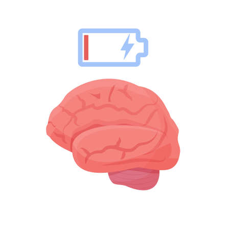 Human brain with low churge, mental health concept isolated on white background. Motivation problem, stress, depression concept. Health care and medicine. Vector illustrationのイラスト素材