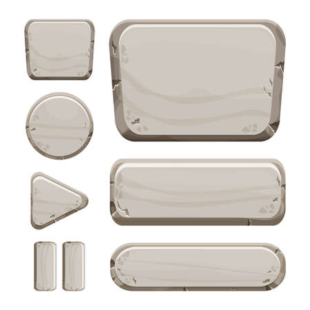 Stone buttons collection, set of rock assets in cartoon style isolated on white background. Mineral detailed objects ui game interface, app pannel. Vector illustrationのイラスト素材