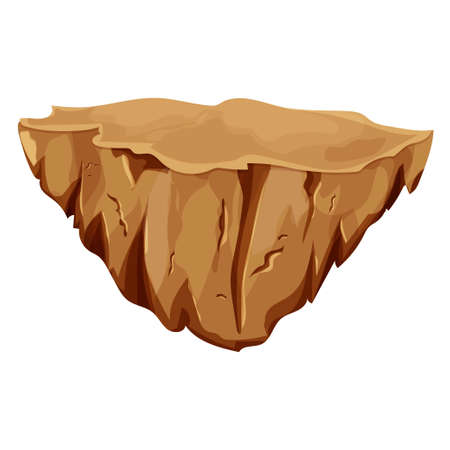 Stone, desert flying Island, detailed on cartoon style isolated on white background stock vector illustration. Fantasy piece of earth, location for ui games, assets. Debris, rocks, element. Vector illustrationのイラスト素材