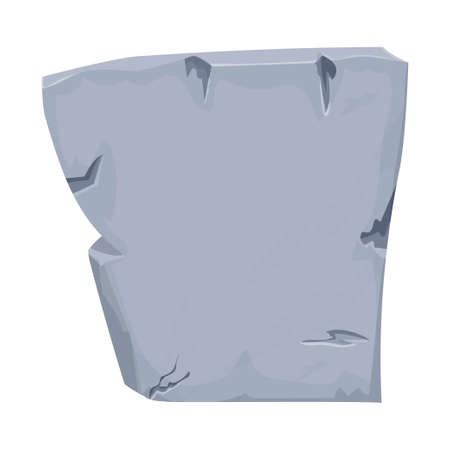Stone, rock in cartoon style detailed with cracked elements isolated on white background. Ui game assets, granite block boulder for decor, menu. Empty banner. Vector illustrationのイラスト素材