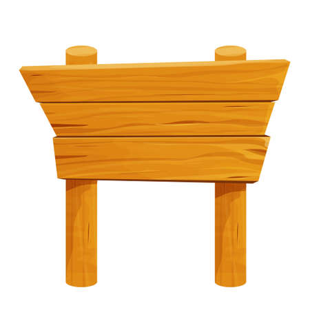 Wood signboard from planks empty, detailed drawing, textured in cartoon style isolated on white background stock vector illustration. Sign, rustic old template, ui assets. Vector illustrationのイラスト素材