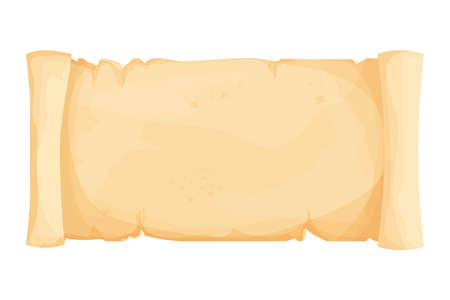 Parchment paper, scroll papyrus, empty frame, blank in cartoon style detailed isolated on white...