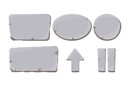 Stone buttons collection, set of rock assets in cartoon style isolated on white background. Mineral detailed objects ui game interface, app pannel. Vector illustrationのイラスト素材