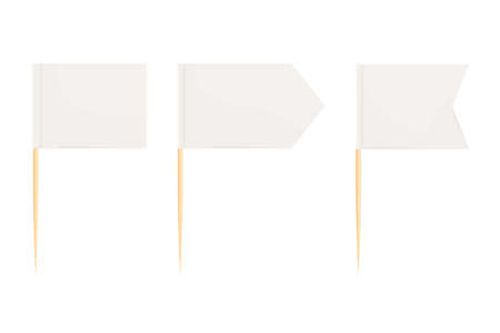 Toothpick flag wooden miniature in cartoon flat style isolated on white background, toothpick flag rectangle blank, icon. For mini stick pointer messages. Vector illustrationのイラスト素材