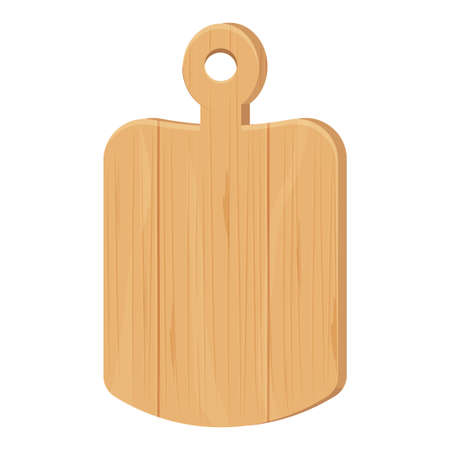 Wooden cutting board in cartoon flat style isolated on white background. Textured and detailed rustic kitchen tool, equipment. Vector illustrationのイラスト素材