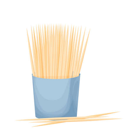 Kitchen box with toothpicks in cartoon flat style isolated on white background. Wooden, bamboo sticks. Dental care symbol vector illustration. Vector illustrationのイラスト素材