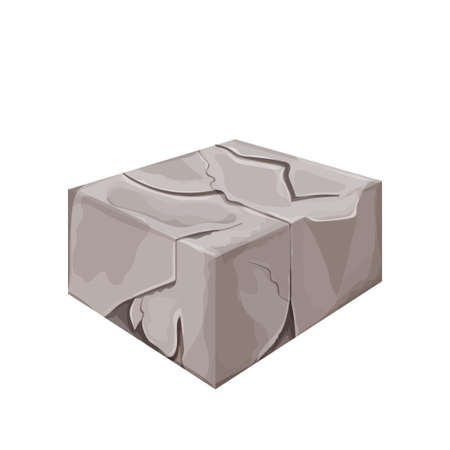 Stone cracked brick, block in cartoon flat style isolated in white background. Ui game asset. Vector granit material, geology geometry symbol, broken boulder. Vector illustrationのイラスト素材
