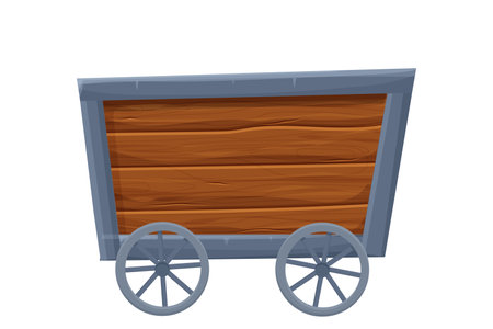 Mine trolley, cart vector illustration isolated on white background in cartoon style. Retro, underground transportation. Ui game asset.のイラスト素材