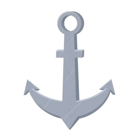 Iron anchor, silver in cartoon flat style isolated on white background. Textured, antique symbol. Pirate element. Vector illustrationのイラスト素材