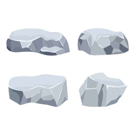 Set of silver nugget, ore in cartoon style isolated on white background. Different shapes of natural mineral resources. Ui asset collection. Vector illustrationのイラスト素材