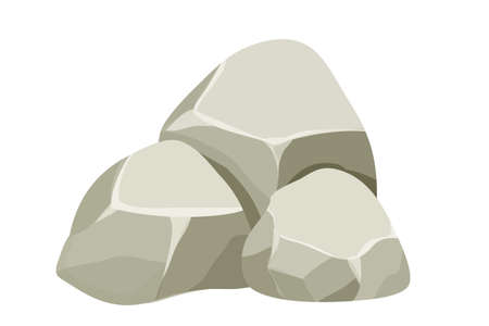 Stone, rock pile isolated on white background. Big boulder element, granite block for ui games, decoration, clipart in cartoon style.のイラスト素材