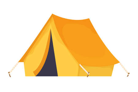 Camping travel tent equipment in cartoon style isolated on white background. Adventure and activity, outdoor portable house.のイラスト素材
