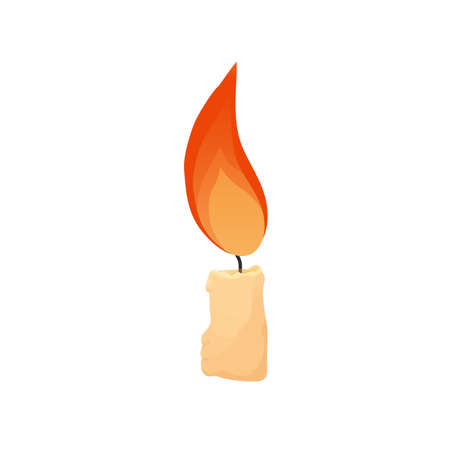 Candle with fire in cartoon style isolated on white background. Mystic, magic decoration.のイラスト素材
