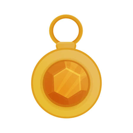 Gold magic amulet in cartoon style isolated on white background. Jewel, fantasy decoration, ui game asset.のイラスト素材