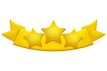 Golden ribbon banner victory sign with stars comic in cartoon style isolated on white background. Ui...