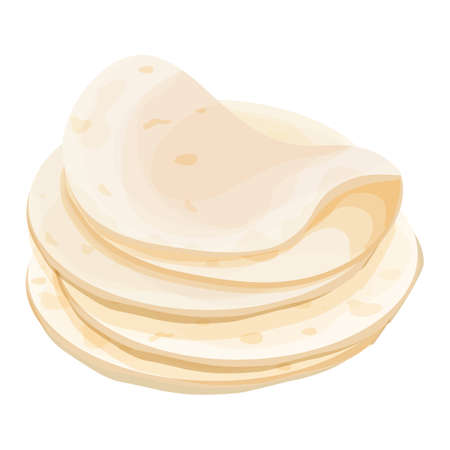 Lavash, tortilla. Mexican cuisine ingredient in cartoon style isolated on white background. Fast food, traditional bread.のイラスト素材