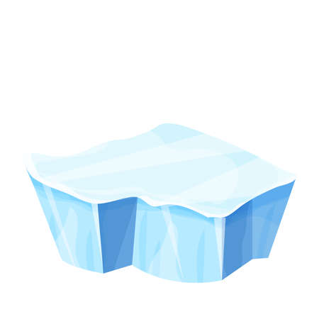 Ice floe, frozen water piece, iceberg in cartoon style isolated on white background. Polar landscape element, ui game asset. Winter decoration.のイラスト素材