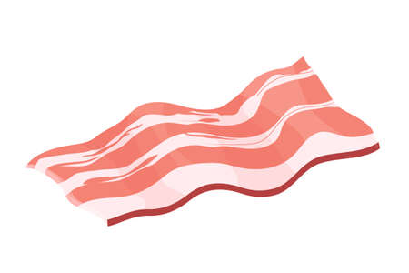 Bacon sliced piece in cartoon style isolated on white background. Raw ingredient. Meat product.のイラスト素材