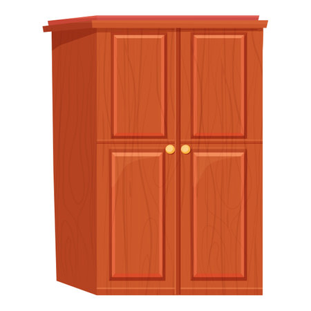 Wardrobe wooden interior furniture in cartoon style isolated on white background. Drawer, cupboard object. Textured home decoration, element.のイラスト素材
