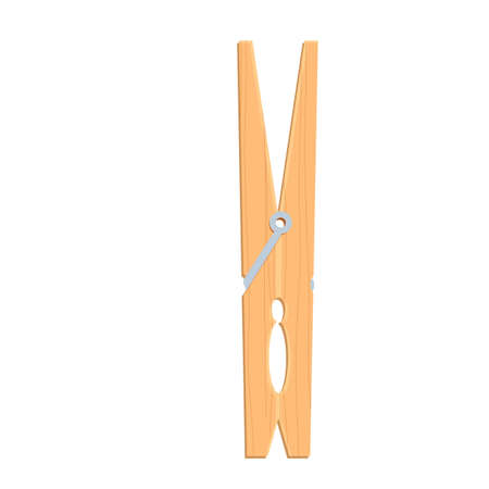 Clothes peg wooden household object in cartoon style isolated on white background. Modern clothes pin vector icon.のイラスト素材