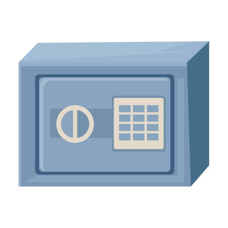 Closed safe secure digital locks with coded passwords in cartoon style isolated on white background. Steel box, secret container.のイラスト素材
