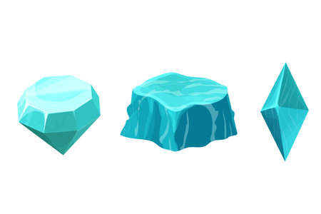 Set amazonite gemstone textured crystal different shapes, rock in cartoon style isolated on white background. Game asset mineral, natural stone.のイラスト素材