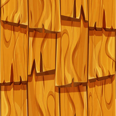 Old wooden roof cover from planks, ui game background, seamless pattern in cartoon style isolated. Detailed, textured material.のイラスト素材