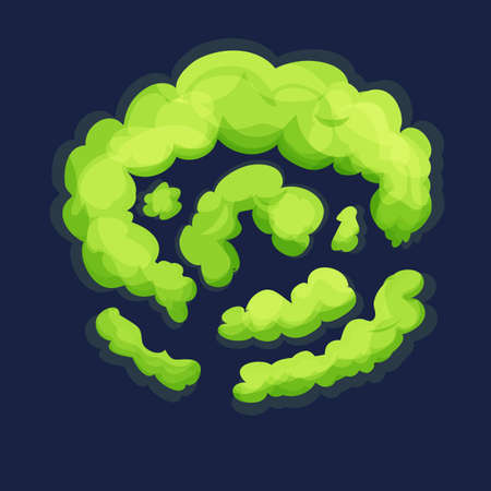 Green smell steam, toxic stink smoke, dust cloud or fart in comic cartoon style isolated. Bad aroma scent.のイラスト素材