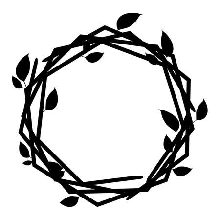 Elegant floral frame, border silhouette in hand drawn doodle style isolated on white background. Wreath decoration, delicate clip artのイラスト素材