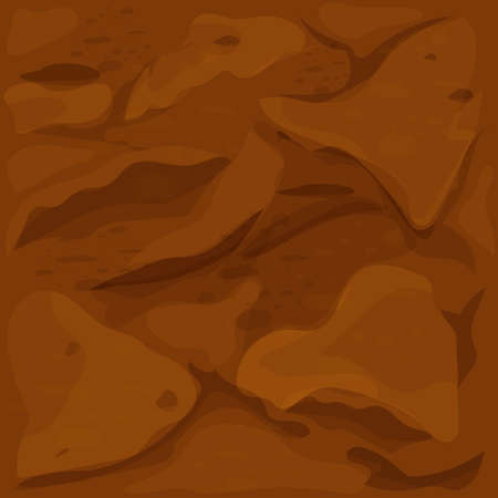 Ground texture, soil top view in cartoon style seamless. Game interface background, brown earth.のイラスト素材