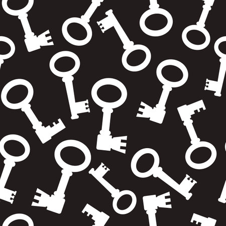 White key silhouette, medieval antique seamless pattern in cartoon style. Decorative fantasy, vintage ornament.のイラスト素材