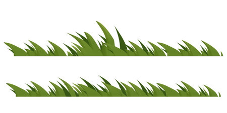 Set Green grass, border, natural organic decoration, fresh bush, herb in cartoon style isolated on white background.のイラスト素材