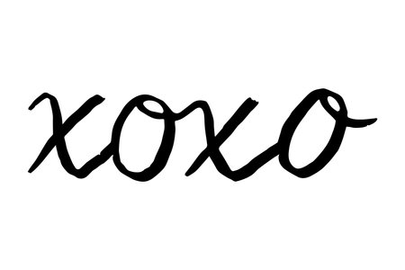 Xoxo phrase hand drawn brush ink lettering design isolated on white background. Grunge calligraphy. Romantic background.のイラスト素材