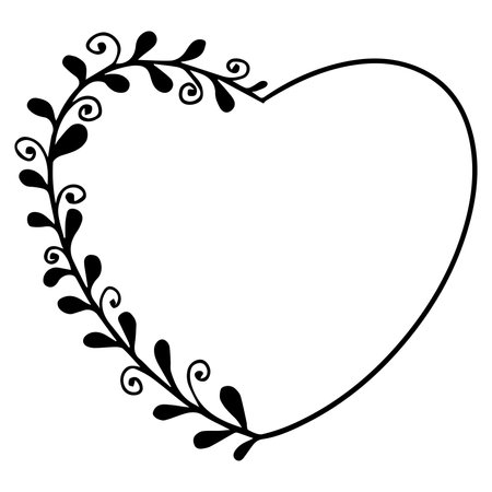 Doodle elegant heart frame, border monogram in doodle style isolated on white background.のイラスト素材